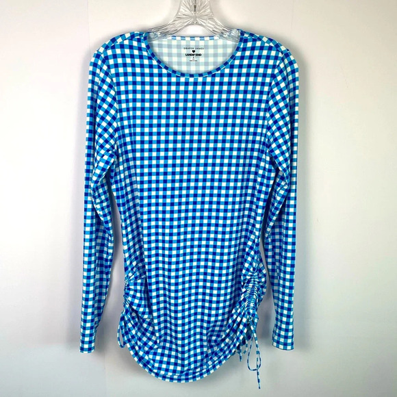 Draper James x Lands' End Collab Checkerboard Bathing Suit Coverup Shirt Sz Sm - Picture 1 of 8